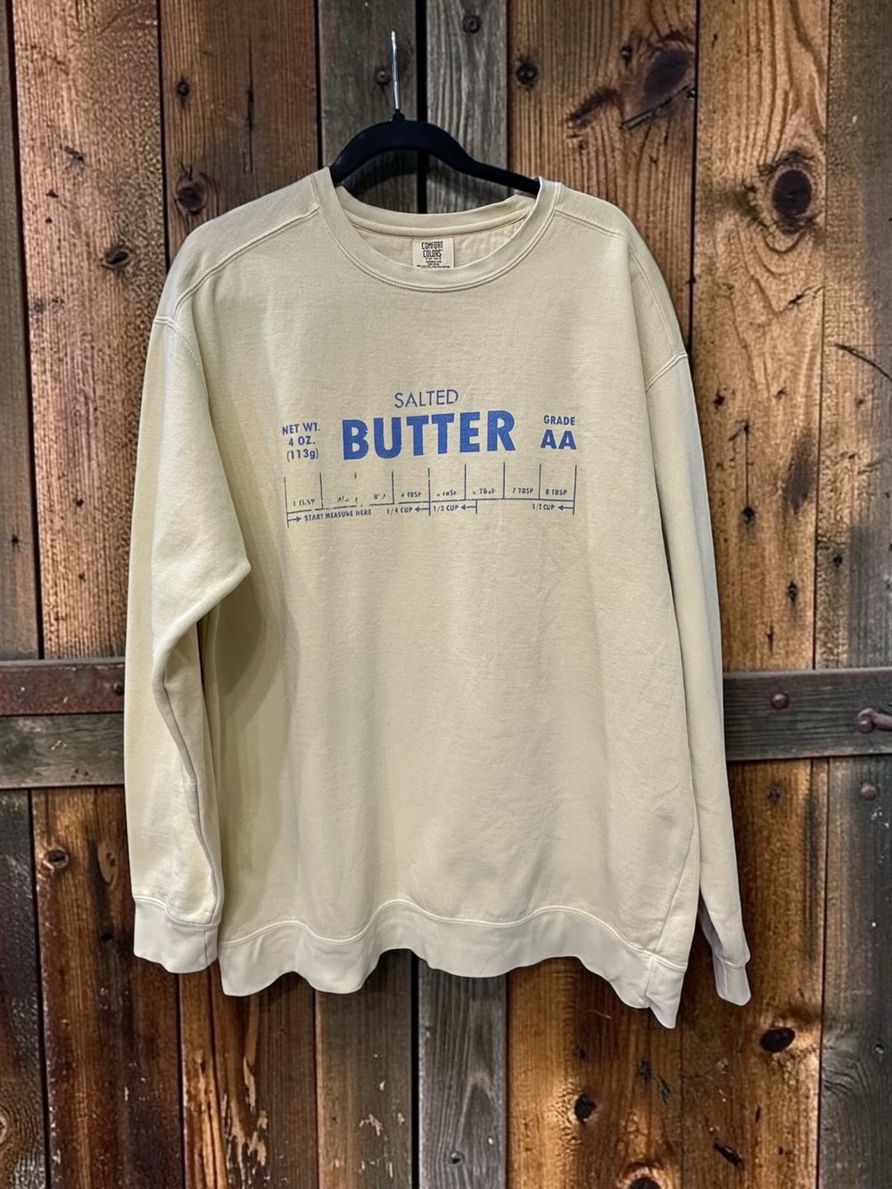 Comfort Colors Salted Butter Sweatshirt.
Light yellow. Size: XL. Unisex
